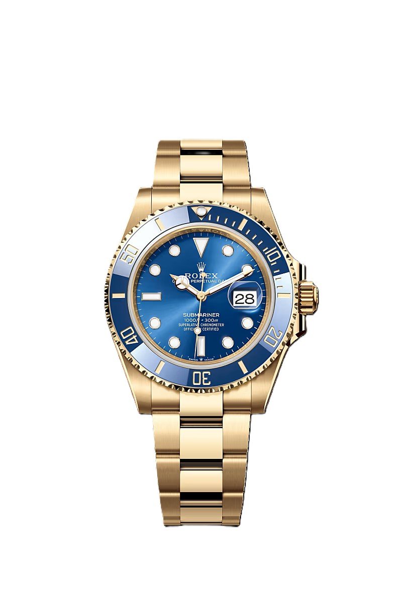 Rolex Submarine yellow gold and a blue dial date comInline Delivery Info