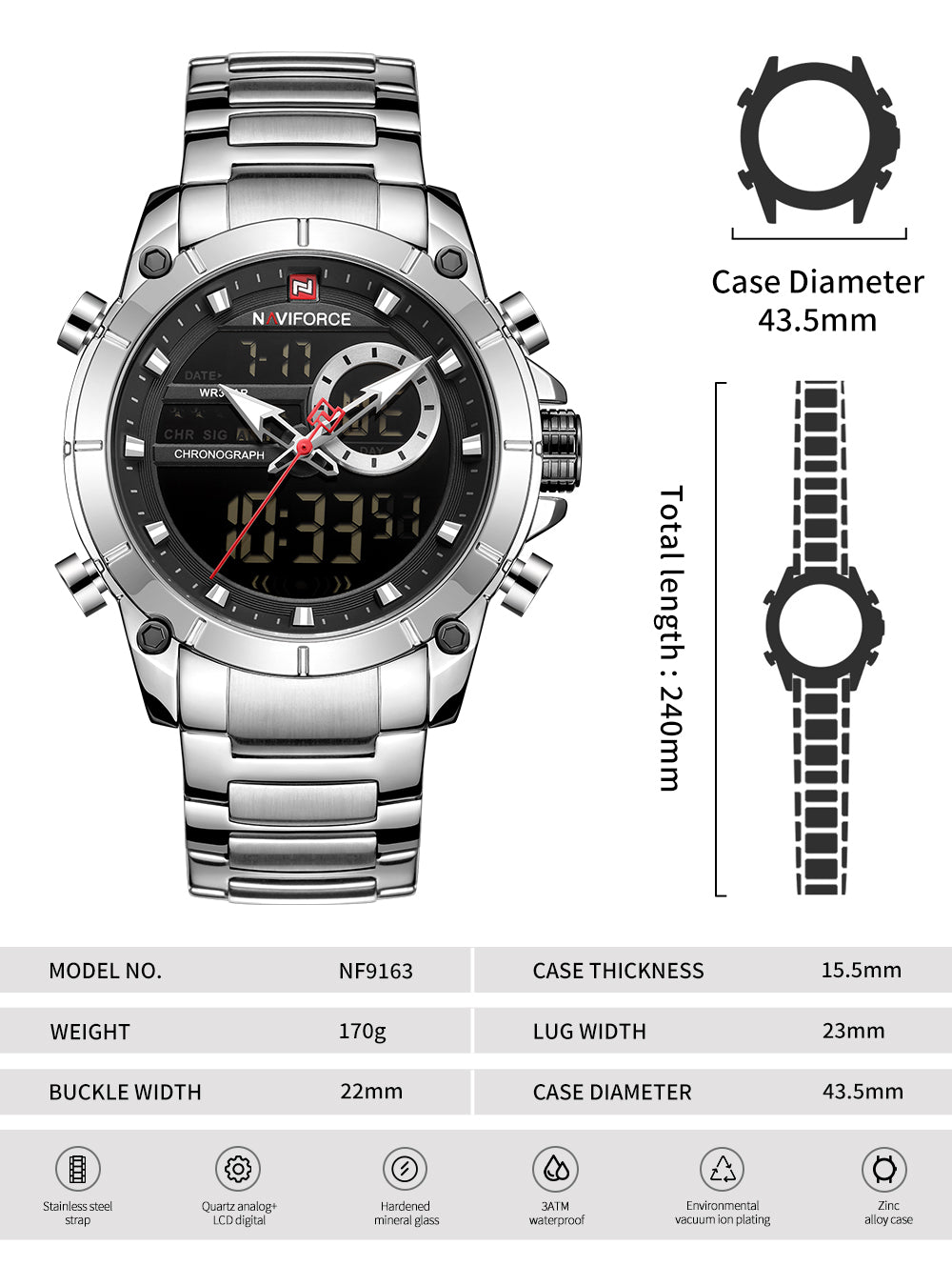 NAVIFORCE NF9163 Military Sport Digital Analog