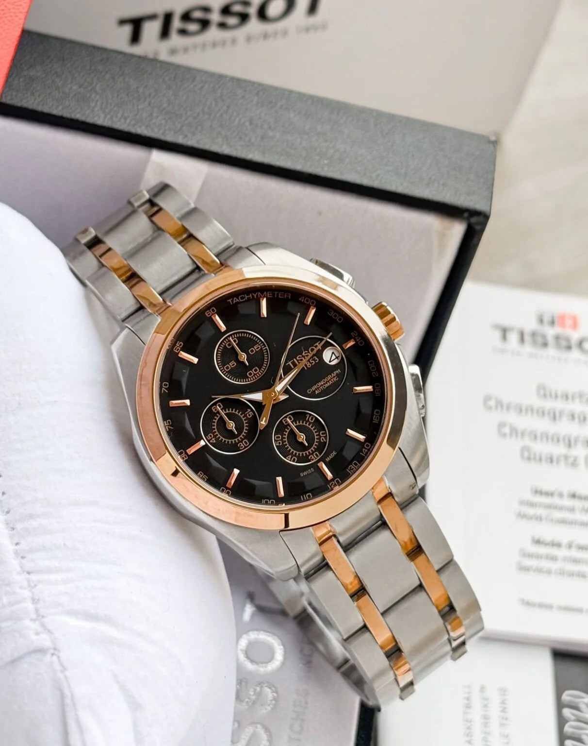 Tissot 1853 Black Dial with Rosegold Bezel (Two-Tone Strap)