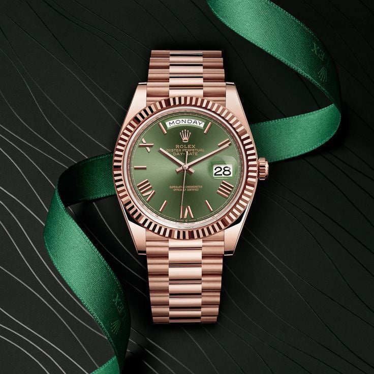 Rolex Day Date 41 Rose Gold Green Dial Watch