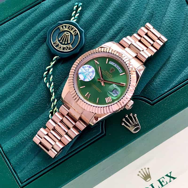 Rolex Day Date 41 Rose Gold Green Dial Watch